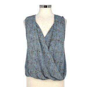 Astr Sleeveless Draped V-Neck Blouse Blue Black Size Medium